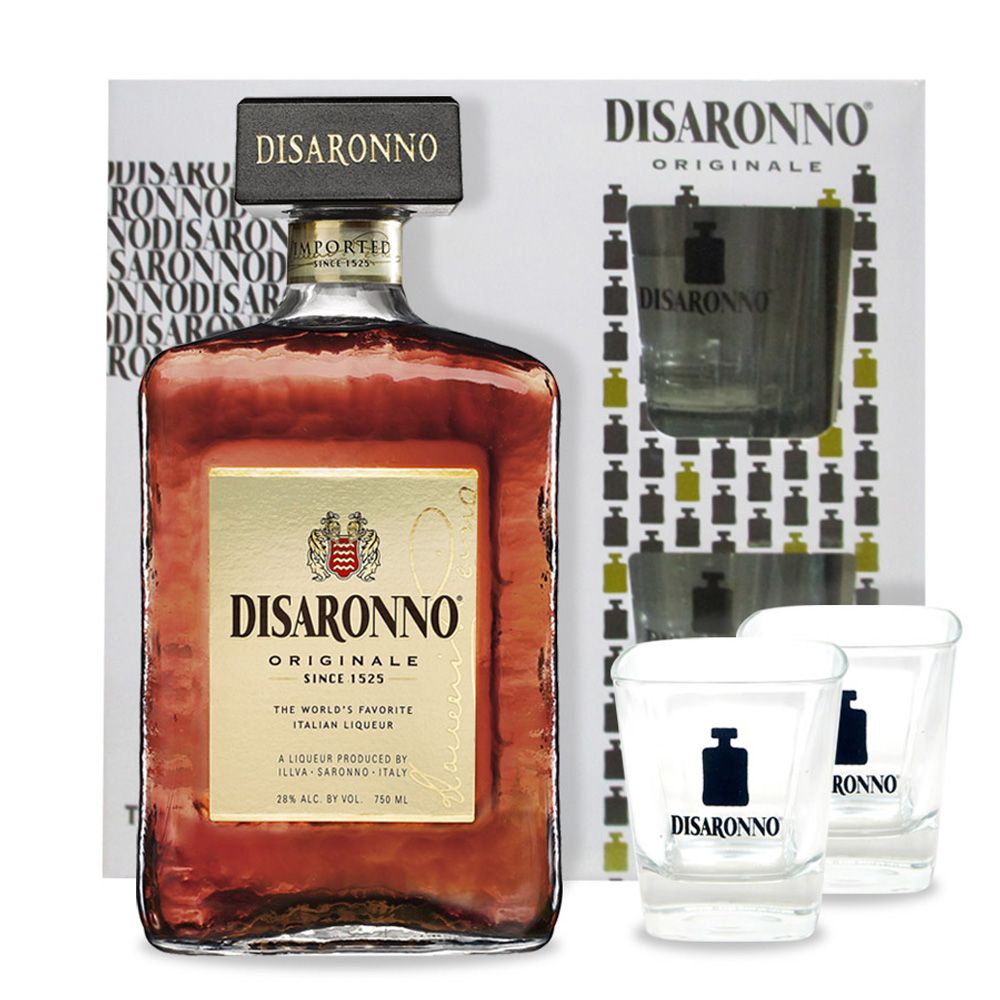 Amaretto Disaronno con estuche + 2 Vasos